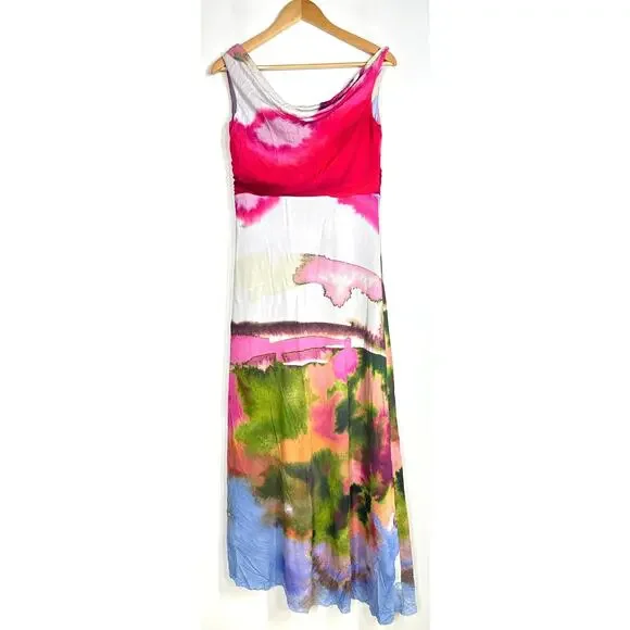 AMUR Ella Dress Abstract Floral Printed Jersey Asymmetric Draped Maxi Multi 10 - Picture 3 of 9